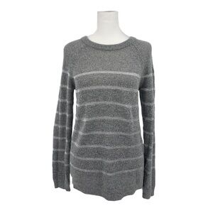 CURRENT/ELLIOTT Gray & Silver Striped Crewneck Pull-over Sweater